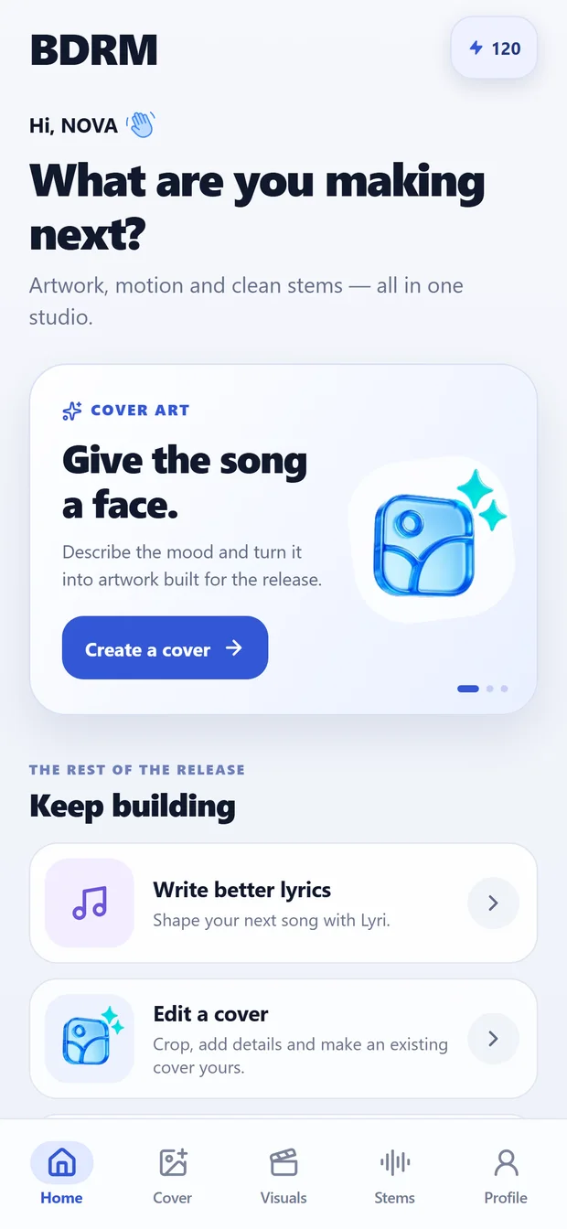 The BDRM home screen